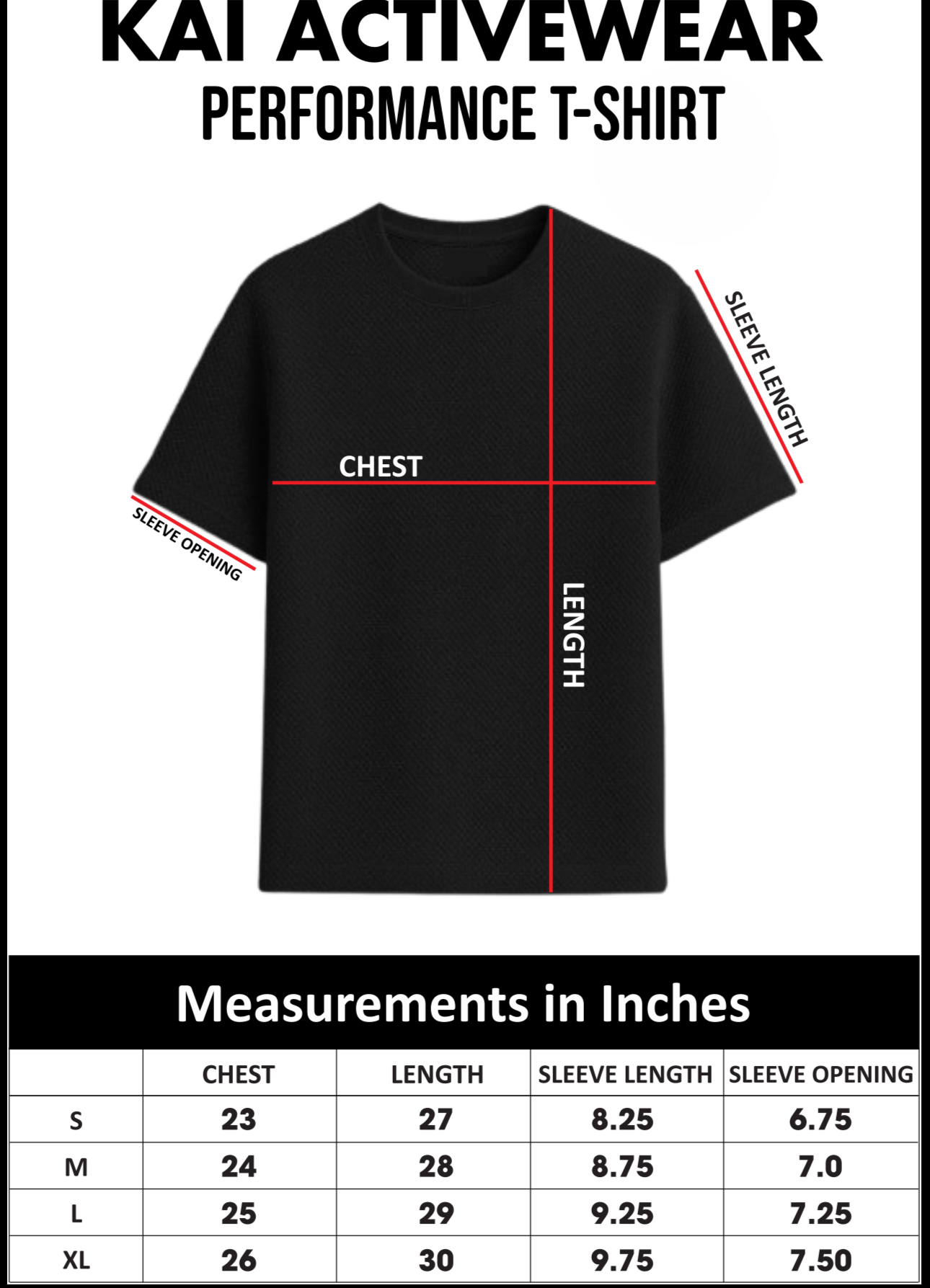 KAI Active Size Chart